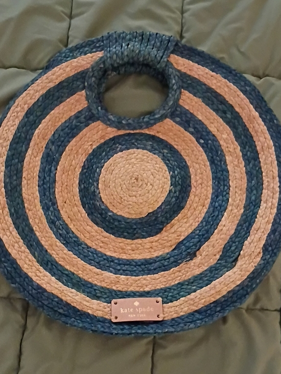 kate spade Handbags - kate spade Blue and Natural Striped Round Straw Tote